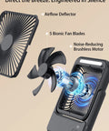 Internal view of Ultra Slim 20000mAh Magnetic Cruise Approved Fan With Night Light showcasing airflow deflector, fan blades, and motor.