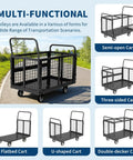 Heavy Duty Platform Cart With Detachable Cage 39 By 24 Inch Hand Truck, 2000 Lbs Capacity, Multi Functional Cage Cart For Warehouse And Luggage Moving, Foldable Fence Design For Easy Storage And Boss Level Versatility, black steel cart