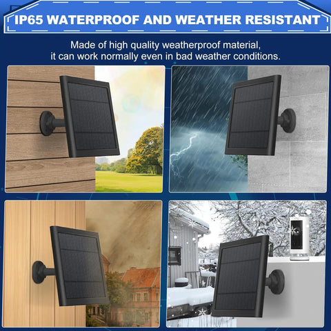 5W Solar Panel Charger For Video Doorbell Gen 2 2020, 5V Solar USB Charge Kit showing IP65 waterproof panels outdoors
