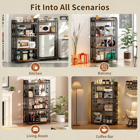 4 Tier Heavy Duty Kitchen Baker's Rack With Power Outlet And Industrial Wheels Freestanding Microwave Cart for versatile use
