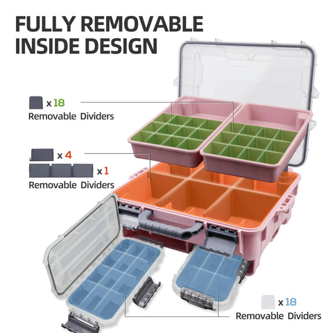 Universal Fishing Tackle Box With Two Small Tackle Trays And Removable Inside Compartments Waterproof Airtight Trunk Open