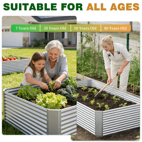 Three Pack 8x4 Ft Galvanized Steel Raised Garden Beds For Veggies, Herbs And Flowers, suitable for all ages, outdoor use