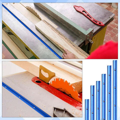 Six Piece T Track Kit For Woodworking With Screws 48 Inch Aluminum Universal T Rail Track on saw table, predrilled holes