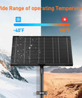 12V Solar Panel Kit For Electric Fence And Gate Opener With Smart MPPT Controller showing temperature range -40°F to 185°F