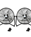 Two 20 Inch High Velocity Floor Fan 4600 CFM Three Speed Heavy Duty Metal Fan with wall mount brackets for industrial use.