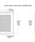 Technical diagram of 20x14 Duct Opening Steel Return Air Grille With Removable Door For 1-Inch Filters White Vent Cover for HVAC.