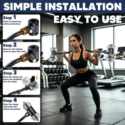 Turn Your Dumbbells Into An EZ Curl Bar With 200Lb Capacity, woman using adjustable weight bar in gym