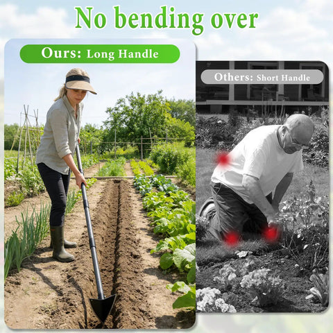 Comparison of Heavy Duty Garden Hoe With Adjustable Long Handle From 30 To 72 Inches being used, highlighting ease of use.