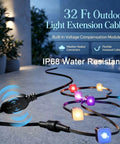 Hella Durable 32 Ft Extension Cable With Pro Voltage Booster For Permanent Outdoor Led Lighting Setup No More Flickery Strings, featuring IP68 water resistance.