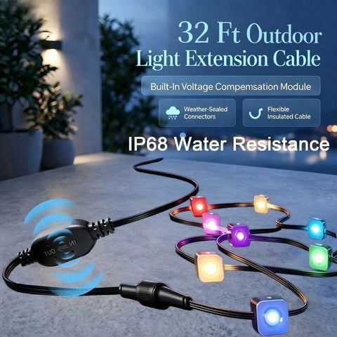 Hella Durable 32 Ft Extension Cable With Pro Voltage Booster For Permanent Outdoor Led Lighting Setup No More Flickery Strings, featuring IP68 water resistance.