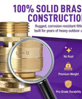 Easy Connect Garden Hose Quick Connect Fittings Three Quarter Inch GHT Solid Brass Locking Leak Proof To 200 PSI, close-up of brass construction