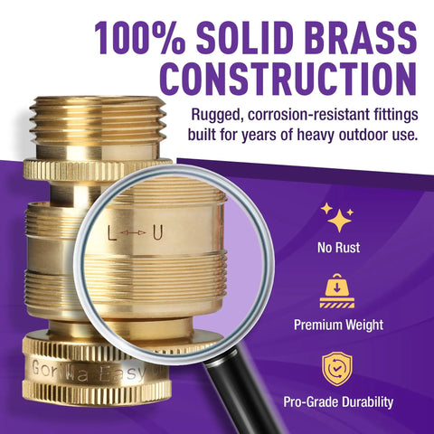 Easy Connect Garden Hose Quick Connect Fittings Three Quarter Inch GHT Solid Brass Locking Leak Proof To 200 PSI, close-up of brass construction
