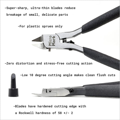 Sprue Cutting Pliers For Models And Miniatures Ultra Precise Snips With Black Handle Ergonomic Grip displayed with blades and cap