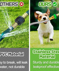 3Ft Short Garden Hose With Double Female Connectors For Quick Hose Reel Setup shown with durable stainless steel and leaking PVC comparison