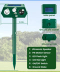 No-Hassle 4 Pack Ultrasonic Animal Repellent With PIR Motion Sensor And LED Lights For Outdoor Yard And Garden Waterproof Deterrent, green stake