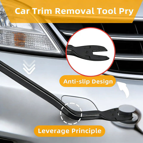 Car trim removal tool demonstrating anti-slip design and leverage principle.