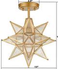 Brushed Gold Moravian Star Ceiling Light With Seeded Glass Semi Flush Mount For Foyer And Hallway Dope Modern Metal Fixture