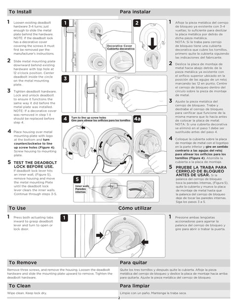 Installation instructions for Secure Mount Deadbolt Lock For Kid Safe Home Use No Adhesive Needed Behind Existing Hardware Dual Action System.