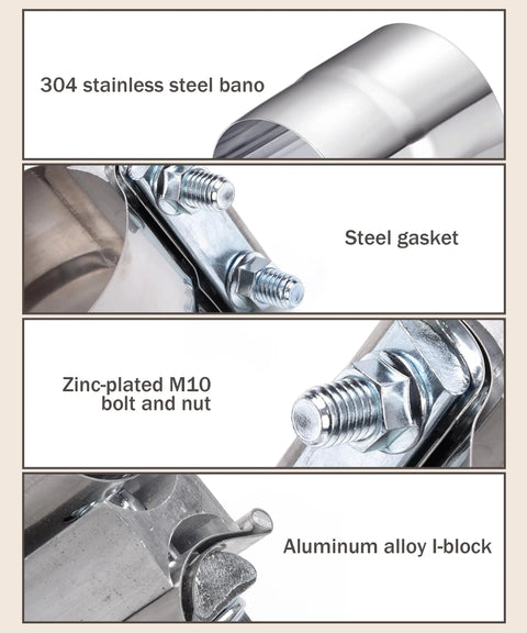 Exhaust Clamp Set With Multiple Sizes 4In 3In 2.5In 5In 3.5In 2.75In Heavy Duty Stainless Steel Lap Joint Band Clamp Sleeve Coupler detail