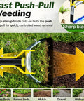 Stainless Steel Stirrup Weeder Hoe With Sharp Push Pull Blade, adjustable for flower beds, mulch, gravel, and walkways.