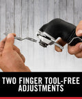 Hands using two finger tool-free system on 20V Max Oscillating Tool With 11-Piece Accessory Set, Tool Only, Quick Accessory Changes.
