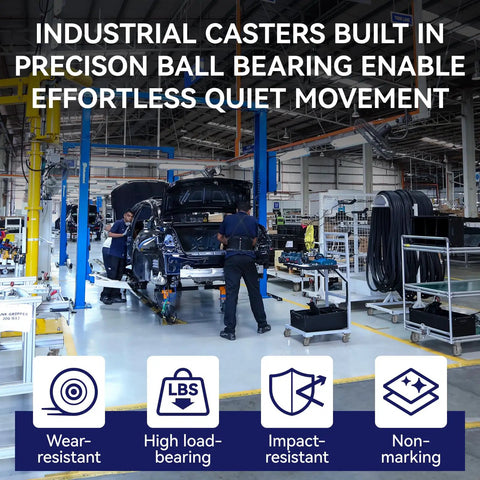 Heavy Duty Rubber Caster Wheels 4 Inch Set Of 4 1200 Lb Capacity Non Marking Replacement Wheels in factory with auto assembly line