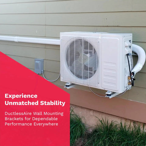 Outdoor Wall Mount Bracket For Mini Splits 9000 To 36000 BTU Universal Adjustable Mount shown installed on house
