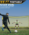 Players using 12x6 Ft Portable Soccer Goal For Backyard Use Fast Setup Collapsible Metal Base Rust Proof Frame Ideal For Indoor Outdoor Practice And Training Includes Carry Bag