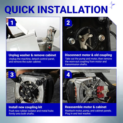 Quick installation guide for Heavy Duty Direct Drive Motor Coupling Kit With Metal Core For Whirlpool And Kenmore Washers