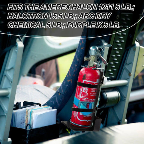 Heavy Duty Fire Extinguisher Mount Bracket With Foam Pad Stand Built To Last Two Pack For 5Lb 10Lb 20Lb ABC And 10Lb CO2 Extinguishers Ideal For Home Garage School Vehicle Boat RV Truck Car shown installed in a vehicle