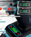 Cordless Electric Rivet Nut Gun Set With 5.2Ah Battery Portable Automatic Blind Riveter Tool control panel displaying modes and settings.