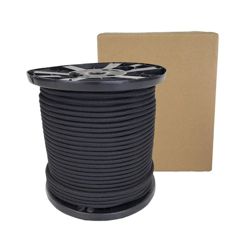 Three Eighths Inch Black Shock Cord Bungee Rope, 500 Ft Spool, Marine Grade Polyester With UV Resistant Latex Core