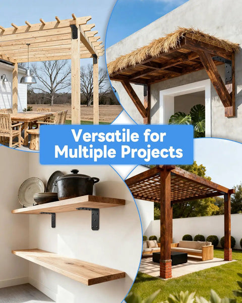 Badass Heavy Duty L Brackets 5 Inch Thick Steel Angle Supports Black 4 Pack for wooden shelves and pergolas.
