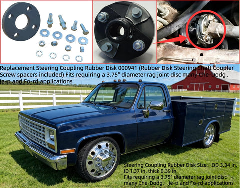 Replacement Steering Coupling Rubber Disk For Rag Joint Three Point Seven Five Inch Disc Fits Cars And Trucks Includes Screws Bolts Spacers Nuts For Quick Install And A Smooth Ride With Long Lasting Steering Performance with truck example and parts.