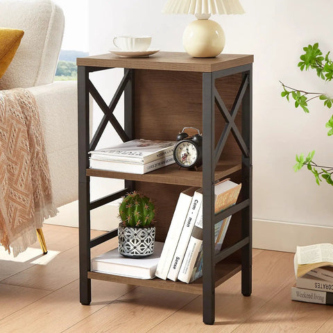 Three Tier Industrial Bookcase With Metal Frame And Backboard In Rustic Brown, A Space Saving Dope Storage Solution For Small Spaces