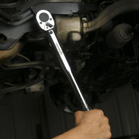 Half Inch Drive Click Torque Wrench Pro Grade With Ten To One Hundred Fifty Foot Pounds Range under car
