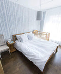 Bedroom with Birch Forest Wall Stencil XL 24x37 In for large pattern painting, featuring seamless edges, modern boho decor