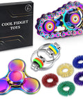 8 Piece Fidget Toy Set For Adults And Teens, Anxiety Stress Relief Spinner, Spiky Sensory Rings, Metal Bike Chain Roller Spinner