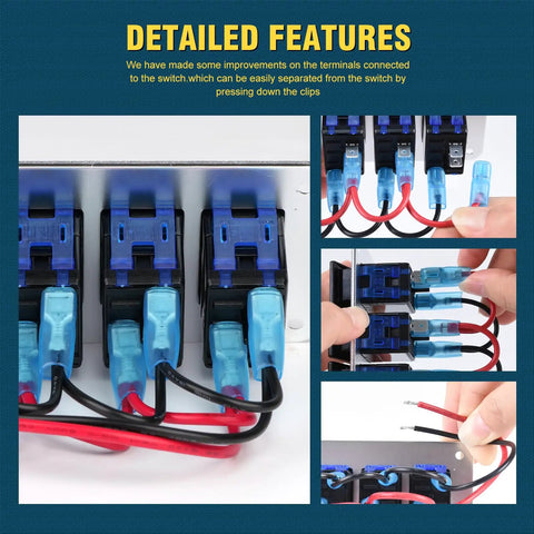 Beefy 8 Gang Marine Rocker Switch Panel Waterproof 12 24V Prewired Aluminum Toggle Switch With LED Indicator terminal details