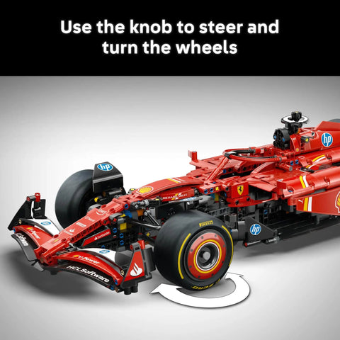 Ferrari SF-24 F1 Car Model Kit For Adults Ages 18 And Up With Realistic Suspension And Working Functions For Display front steering view
