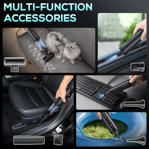 Handheld Cordless Car Vacuum With 21000 Pa Suction Power For Quick Cleanups At Home Car Office And Pet Hair Includes Multi Nozzle And Washable Filter Everyday shown with multi-function accessories