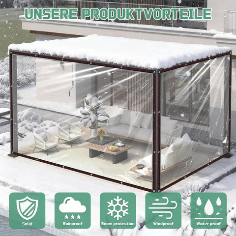 Crystal Clear Waterproof Tarp 4x6 Feet Extra Thick 8 Mil Vinyl UV Resistant covering patio with snow on top