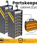 Heavy Duty Van Parts Organizer Storage Cabinet With Eight Removable Carry Cases For Mobile Workshop Tool Safety Job Site Efficiency features two cabinets with removable bins.