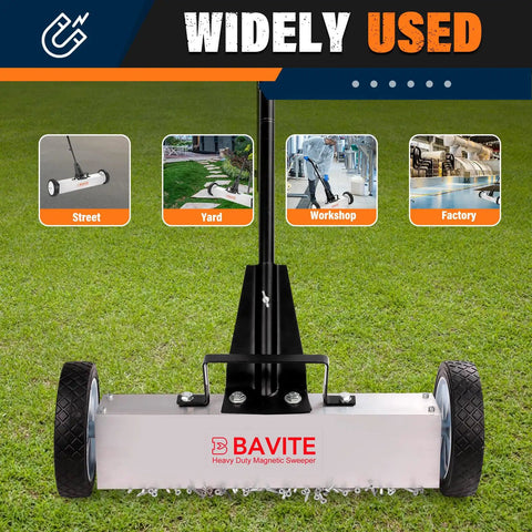 Heavy Duty 45 Pound Magnetic Nail Sweeper With Rollin Wheels Telescopic 17 Inch Broom Large Nail Finder Magnet Tool For Yard Cleanup Quick Nail Pickup Pro Grade Adjustable Handle For Home Projects
