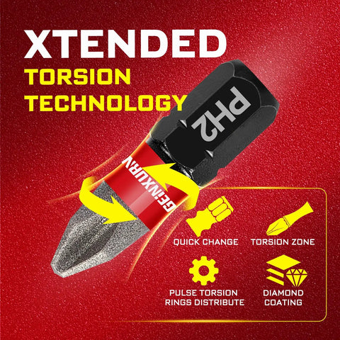 Diamond Coated Impact Screwdriver Bit Set With 20 PH2 1 Inch Insert Driver Bits Magnetic S2 Steel Tips, close-up view
