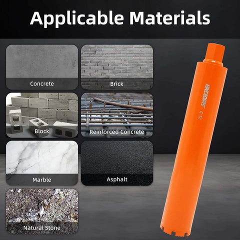 NINEROARS 3-inch wet diamond core drill bit, 1-1/4"–7 thread, orange body, 15.7" overall length for concrete and masonry