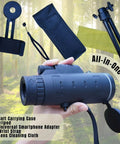 High Power 10x42 Monocular for Adults Waterproof Compact Telescope With Tripod and Smartphone Adapter, handheld view with accessories