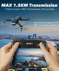 GPS Drone With EIS 2K Camera And 7.22 Inch Remote Screen FPV RC Drones showcasing cityscape with controller view