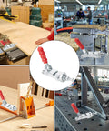 2 Pack Heavy Duty Push Pull Toggle Clamp 36224 Rock Solid 700 Lb Grip shown in various workshops securing materials.