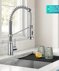 Bolden Commercial Style Pull Down Kitchen Faucet With Two Function Single Handle Chrome Finish High Arc Coil Spout Eighteen And Three Quarters Inches Tall And Spout Reach Eight And Five Eighths Inches Built For Busy Kitchens Pro Grade installed over sink